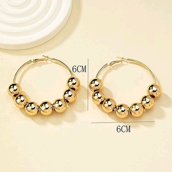 Hoop Ball Gold Plated Statement Earrings - Picture 5 of 5